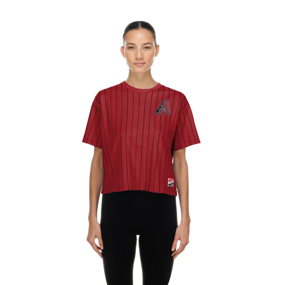 Arizona Diamondbacks New Era Women's Throwback Meshback Pinstripe Boxy T-Shirt | MLB Discount