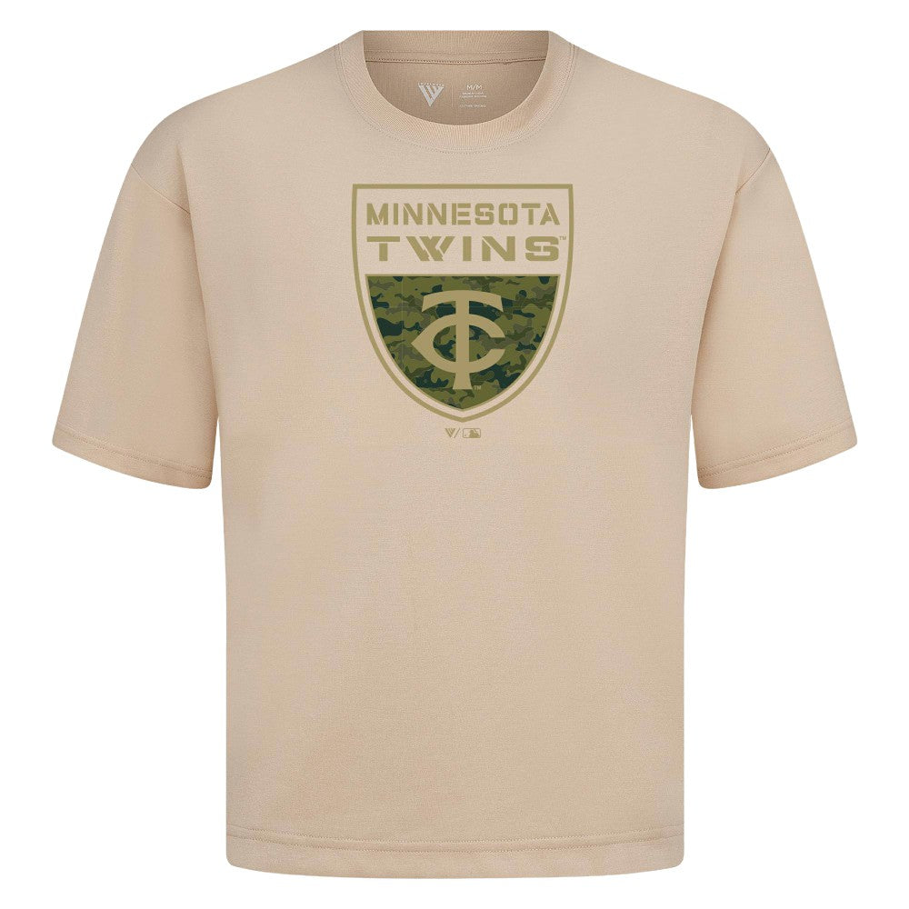 Minnesota Twins Levelwear Oversized Luxe Signature Knit Buckler T-Shirt | MLB New