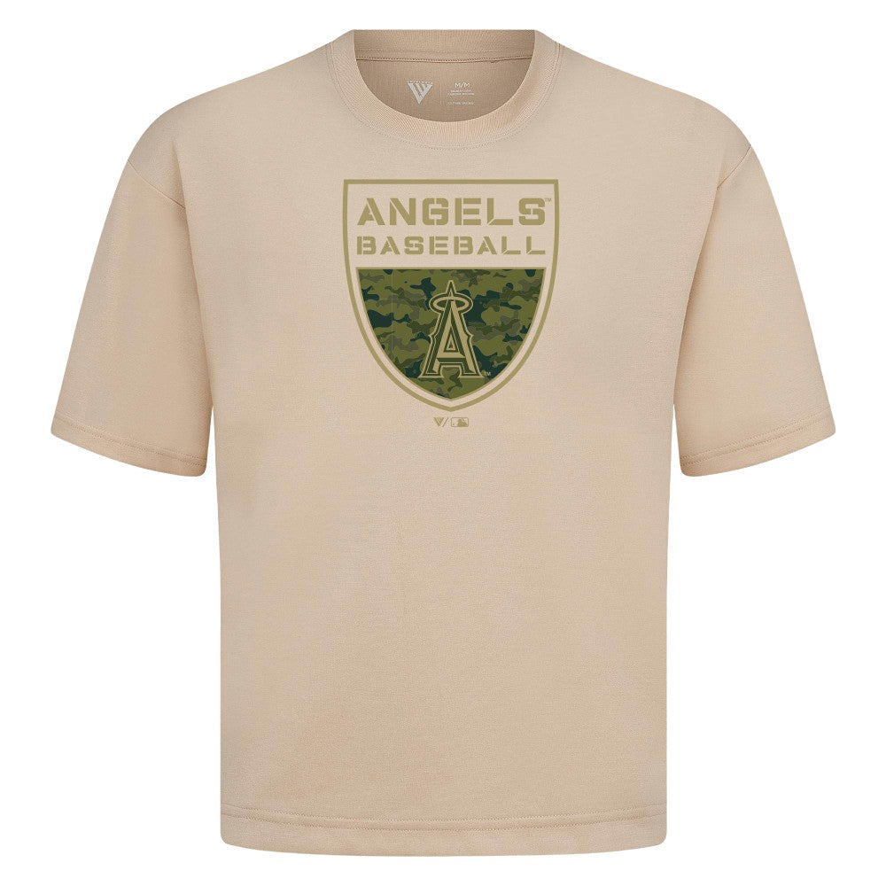 Los Angeles Angels Levelwear Oversized Luxe Signature Knit Buckler T-Shirt | MLB On Sale
