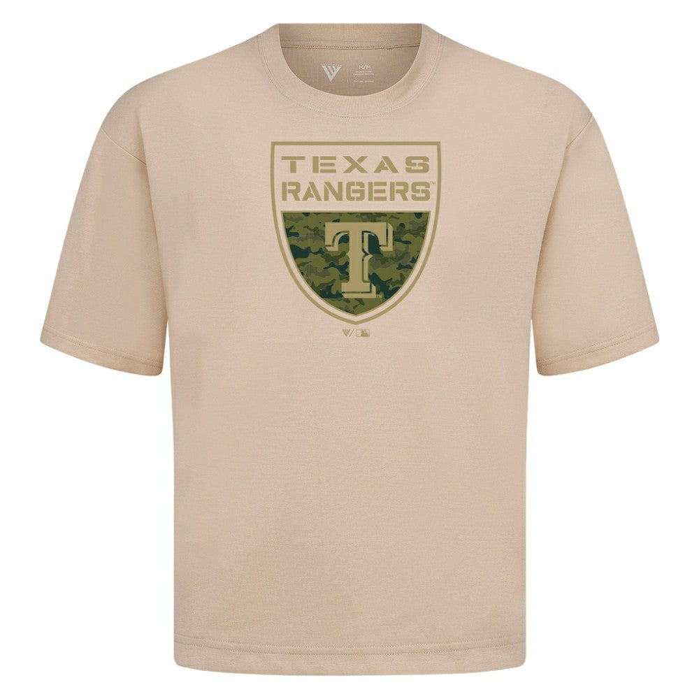 Texas Rangers Levelwear Oversized Luxe Signature Knit Buckler T-Shirt | MLB Sale