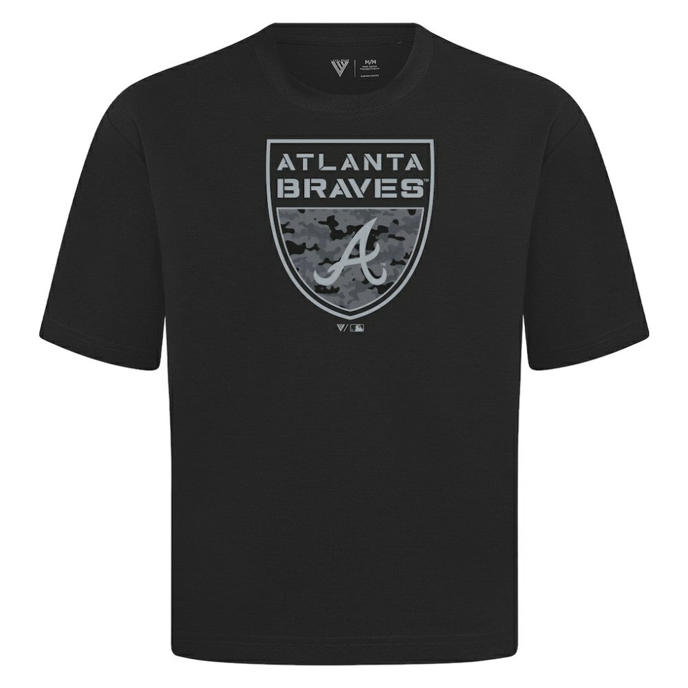 Atlanta Braves Levelwear Oversized Luxe Signature Knit Buckler T-Shirt | MLB Discount