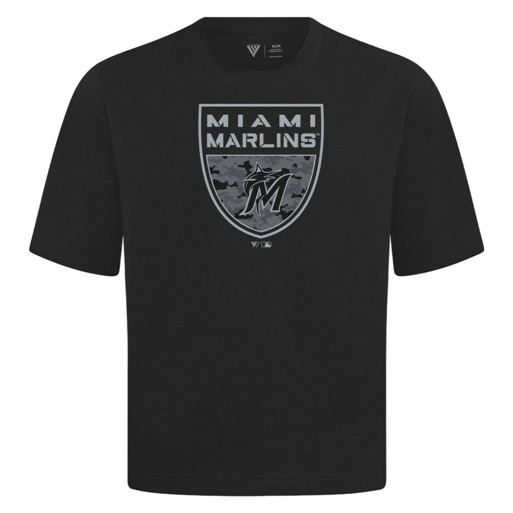 Miami Marlins Levelwear Oversized Luxe Signature Knit Buckler T-Shirt | MLB Shop
