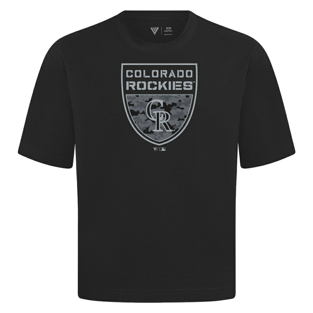 Colorado Rockies Levelwear Oversized Luxe Signature Knit Buckler T-Shirt | MLB US