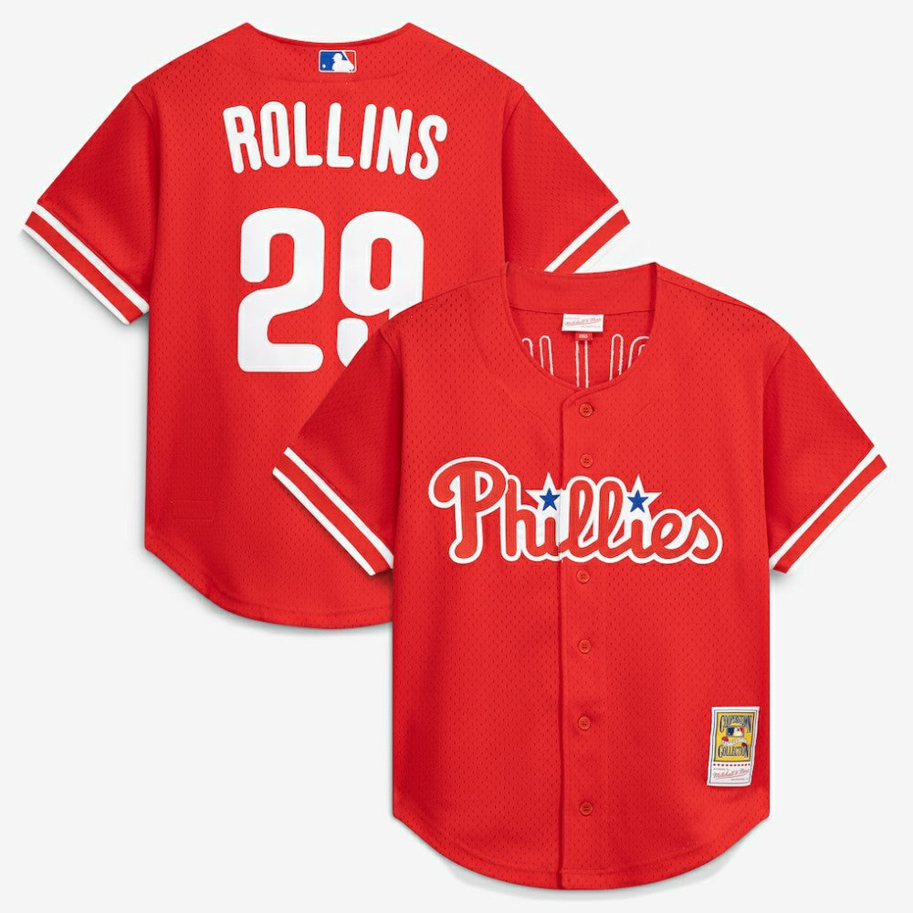Jimmy Rollins Philadelphia Phillies Mitchell & Ness Cooperstown Mesh Batting Practice Button-Up Jersey | MLB On Sale