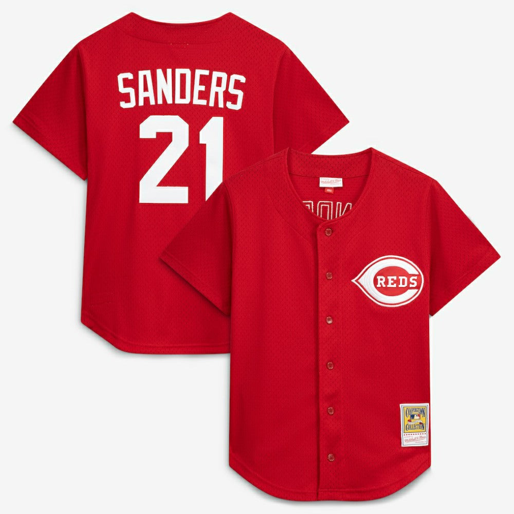 Deion Sanders Cincinnati Reds Mitchell & Ness Cooperstown Mesh Batting Practice Button-Up Jersey | MLB Sale