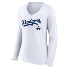 Los Angeles Dodgers Women's Team Lockup Long Sleeve V-Neck T-Shirt | MLB Discount