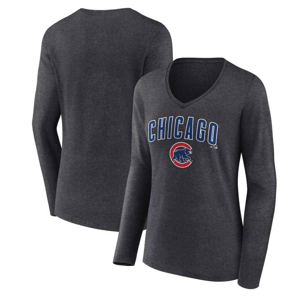 Chicago Cubs Women's Team Lockup Long Sleeve V-Neck T-Shirt | MLB Outlet