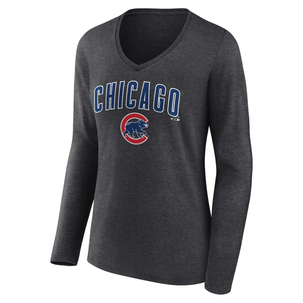 Chicago Cubs Women's Team Lockup Long Sleeve V-Neck T-Shirt | MLB Outlet