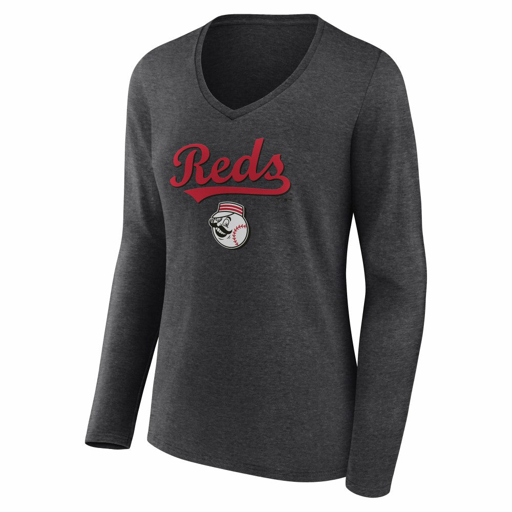 Cincinnati Reds Women's Team Lockup Long Sleeve V-Neck T-Shirt | MLB Near me