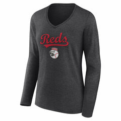 Cincinnati Reds Women's Team Lockup Long Sleeve V-Neck T-Shirt | MLB Near me