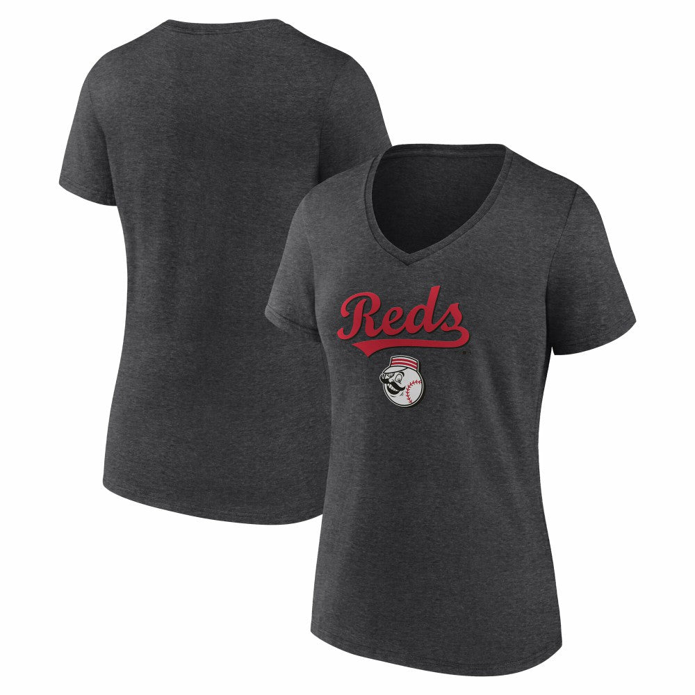 Cincinnati Reds Women's Team Lockup V-Neck T-Shirt | MLB Sale
