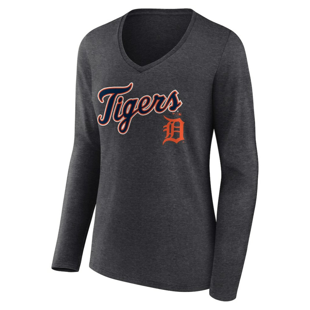 Detroit Tigers Women's Team Lockup Long Sleeve V-Neck T-Shirt | MLB Online