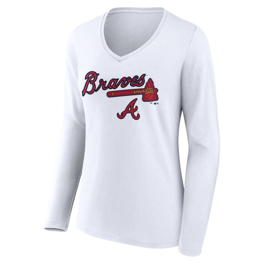 Atlanta Braves Women's Team Lockup Long Sleeve V-Neck T-Shirt | MLB US