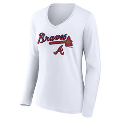 Atlanta Braves Women's Team Lockup Long Sleeve V-Neck T-Shirt | MLB US