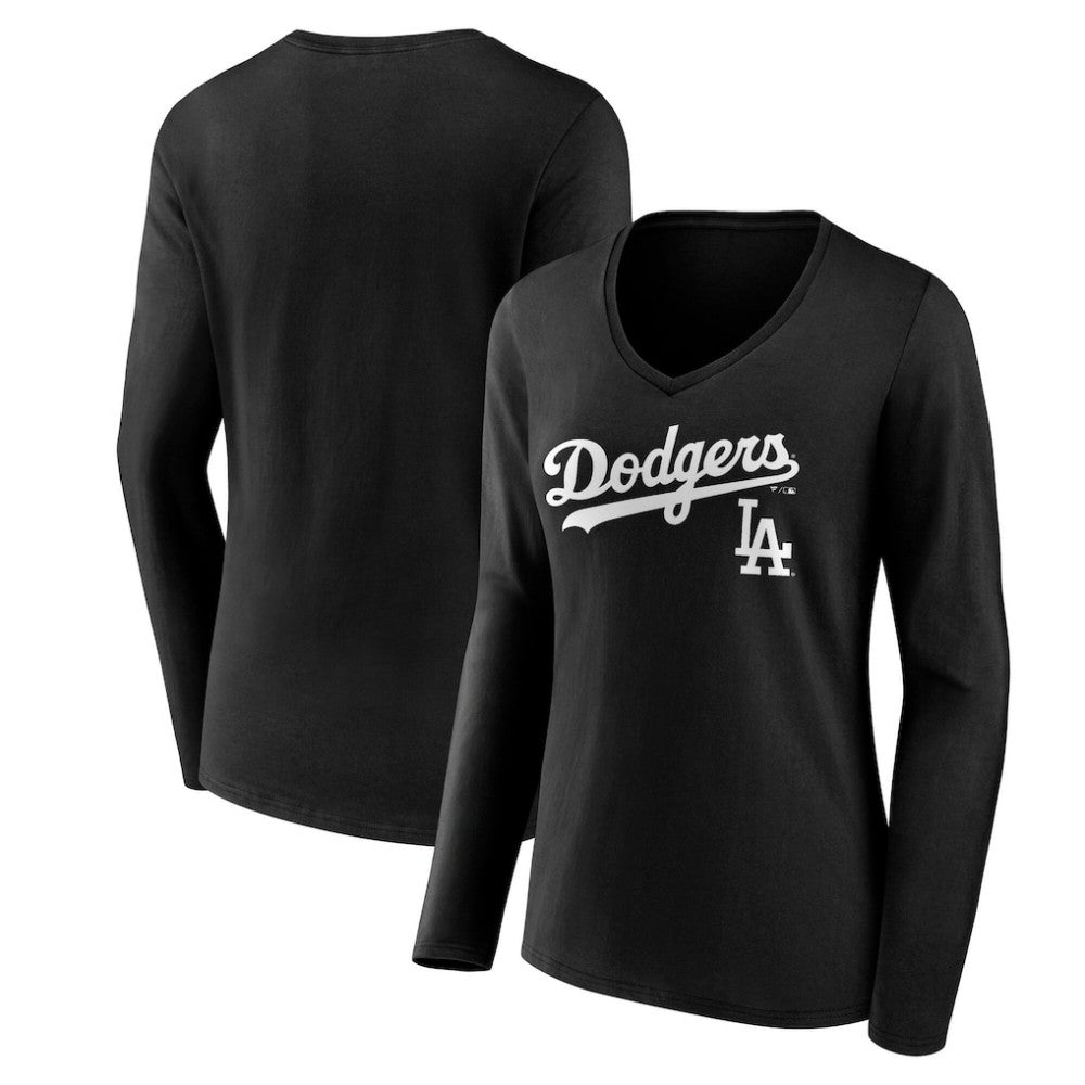 Los Angeles Dodgers Women's Team Lockup Long Sleeve V-Neck T-Shirt | MLB For sale