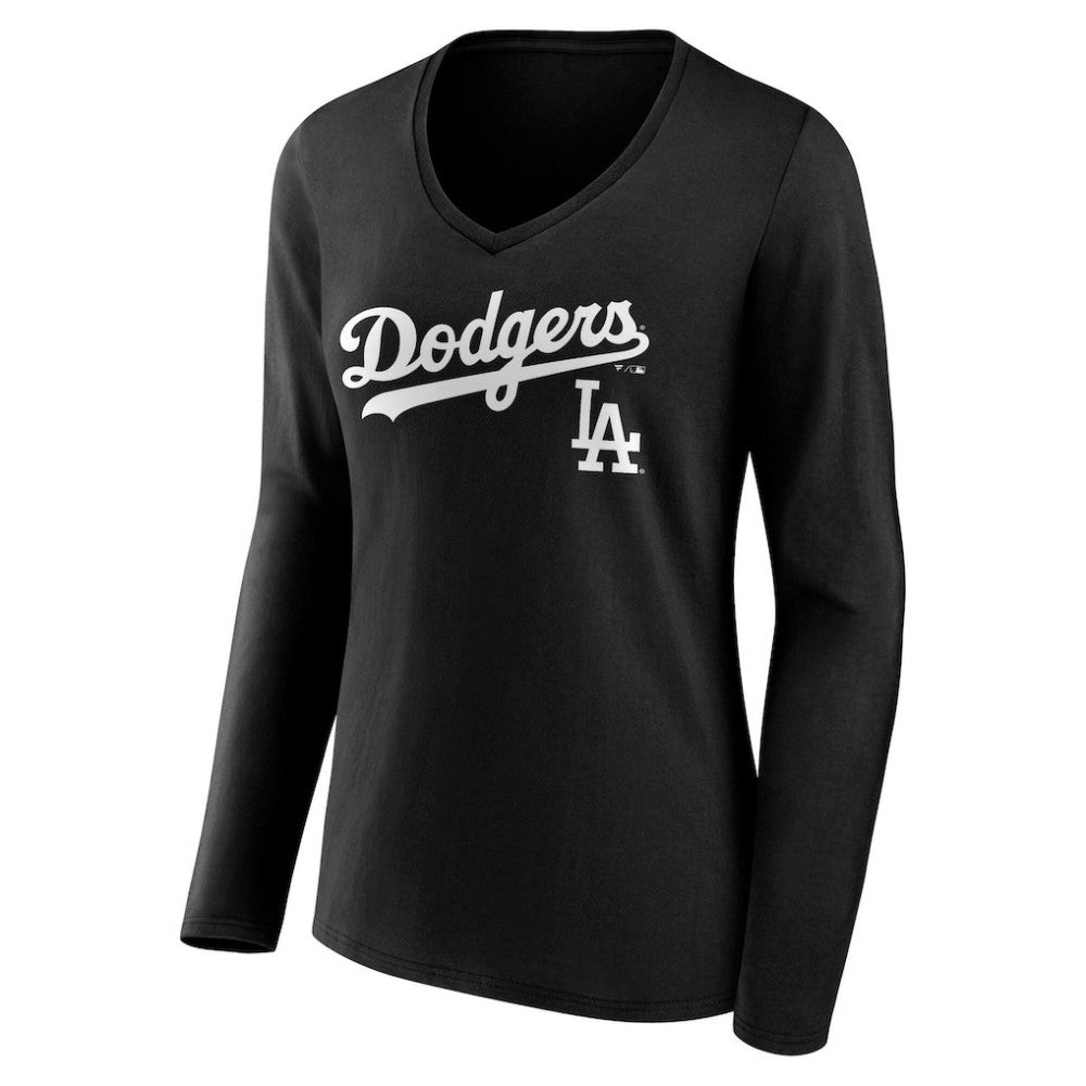 Los Angeles Dodgers Women's Team Lockup Long Sleeve V-Neck T-Shirt | MLB For sale