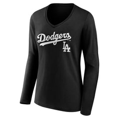 Los Angeles Dodgers Women's Team Lockup Long Sleeve V-Neck T-Shirt | MLB For sale
