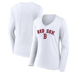 Boston Red Sox Women's Team Lockup Long Sleeve V-Neck T-Shirt | MLB Outlet