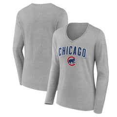 Chicago Cubs Women's Team Lockup Long Sleeve V-Neck T-Shirt | MLB For sale