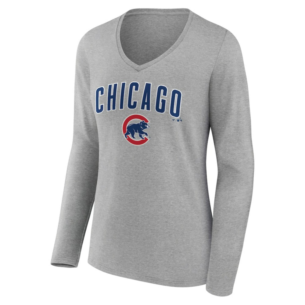 Chicago Cubs Women's Team Lockup Long Sleeve V-Neck T-Shirt | MLB For sale