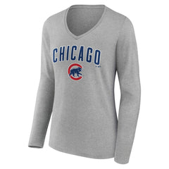 Chicago Cubs Women's Team Lockup Long Sleeve V-Neck T-Shirt | MLB For sale