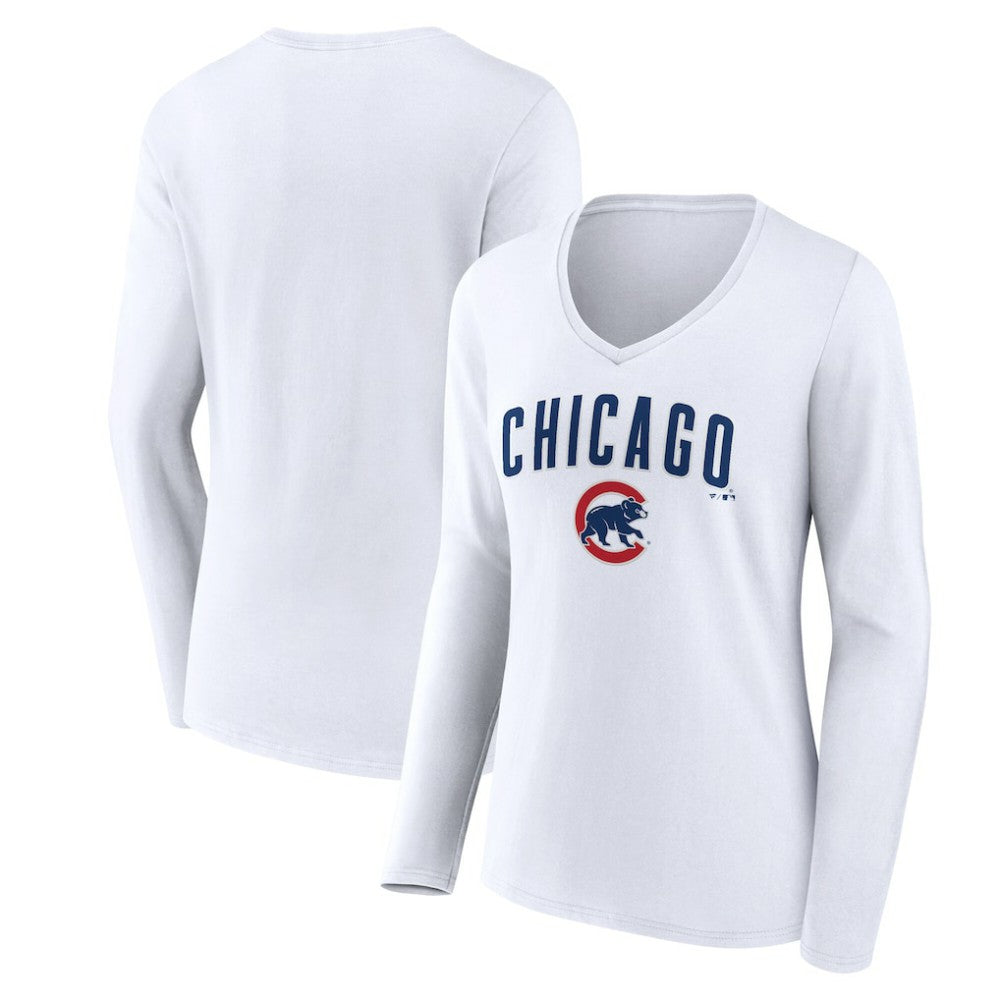 Chicago Cubs Women's Team Lockup Long Sleeve V-Neck T-Shirt | MLB Sale