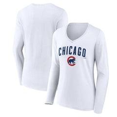 Chicago Cubs Women's Team Lockup Long Sleeve V-Neck T-Shirt | MLB Sale