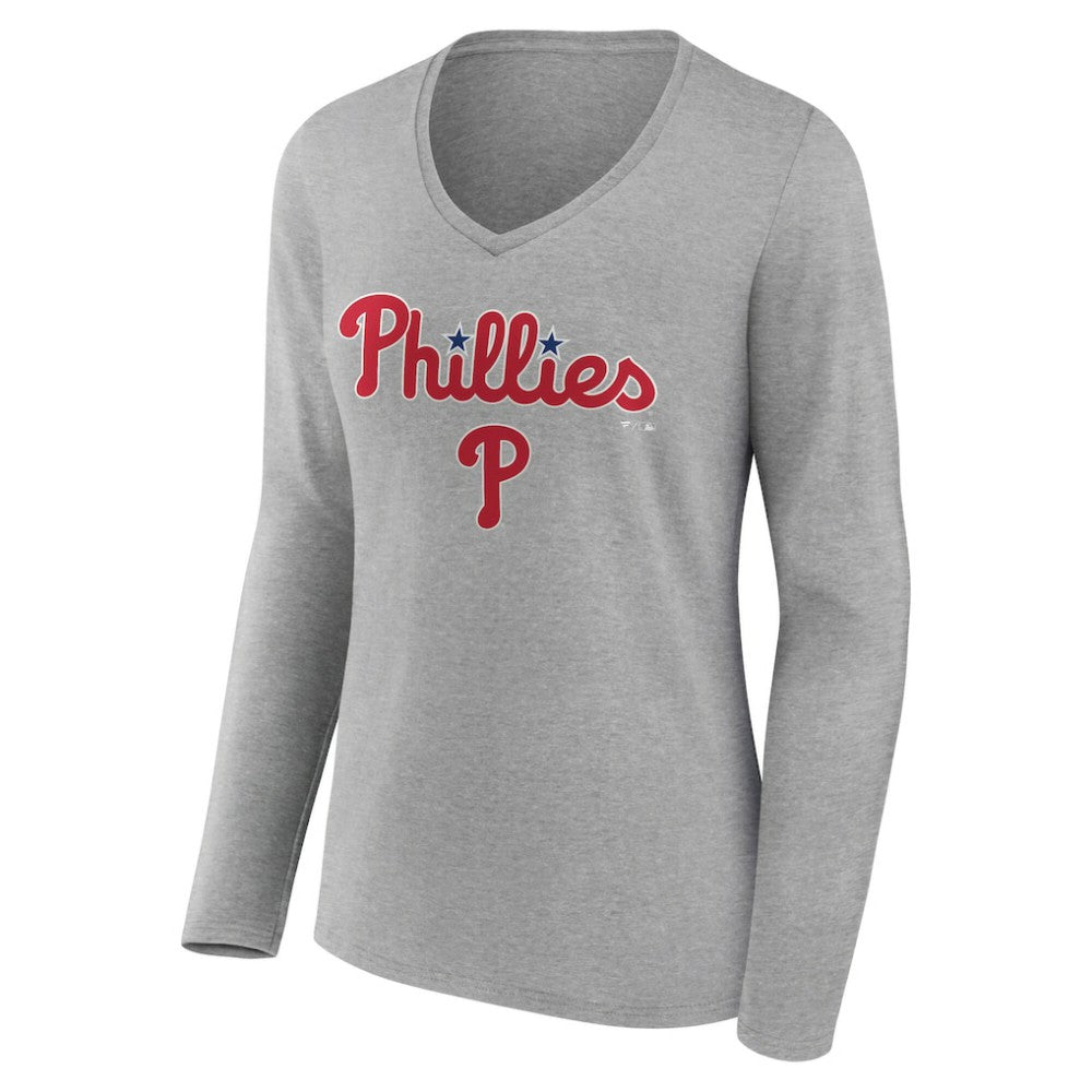 Philadelphia Phillies Women's Team Lockup Long Sleeve V-Neck T-Shirt | MLB Shop