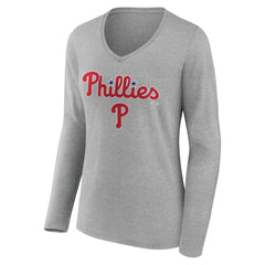 Philadelphia Phillies Women's Team Lockup Long Sleeve V-Neck T-Shirt | MLB Shop