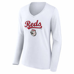 Cincinnati Reds Women's Team Lockup Long Sleeve V-Neck T-Shirt | MLB Near me