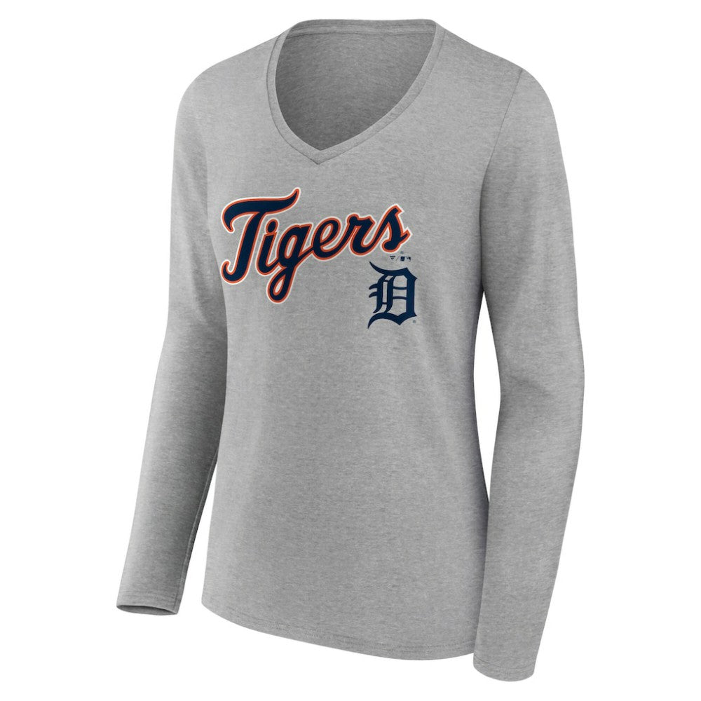 Detroit Tigers Women's Team Lockup Long Sleeve V-Neck T-Shirt | MLB Sale