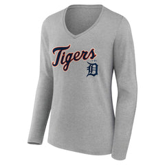 Detroit Tigers Women's Team Lockup Long Sleeve V-Neck T-Shirt | MLB Sale