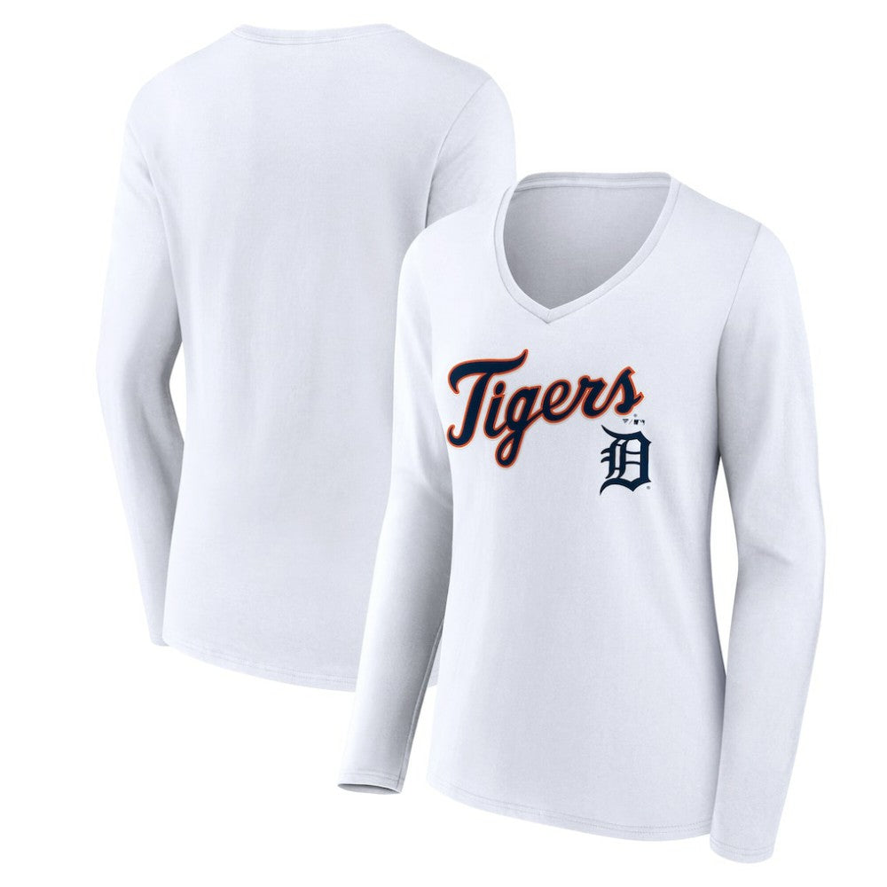 Detroit Tigers Women's Team Lockup Long Sleeve V-Neck T-Shirt | MLB US