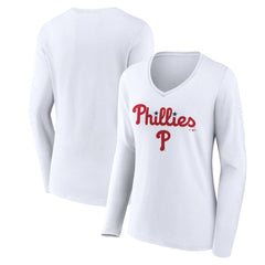 Philadelphia Phillies Women's Team Lockup Long Sleeve V-Neck T-Shirt | MLB US
