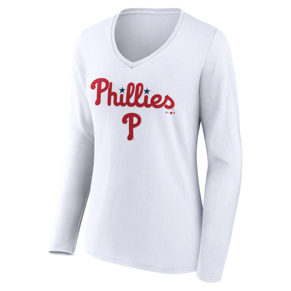 Philadelphia Phillies Women's Team Lockup Long Sleeve V-Neck T-Shirt | MLB US