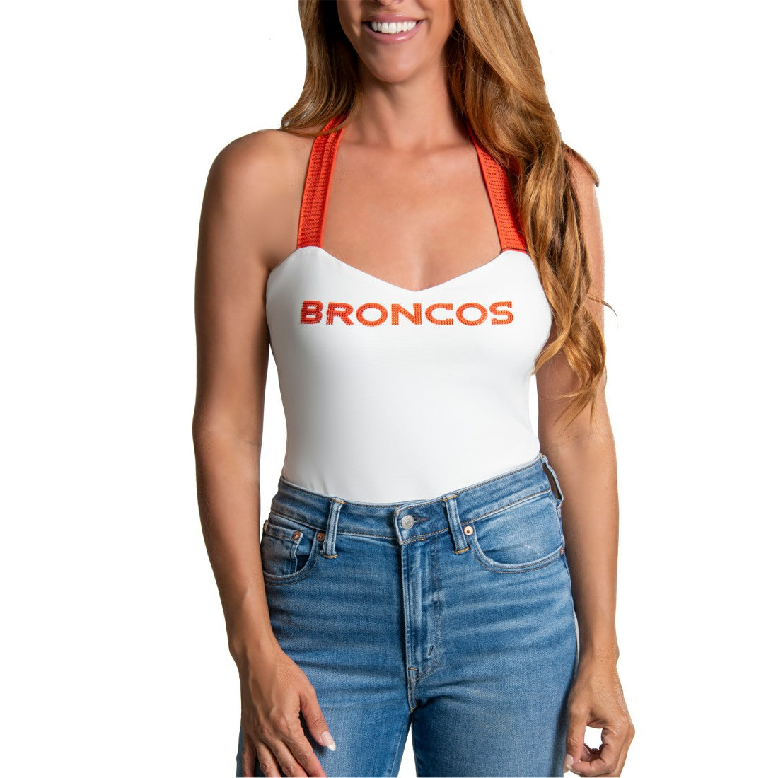Denver Broncos  Cuce Women's Rhinestone Semi-Cropped Halter Tank