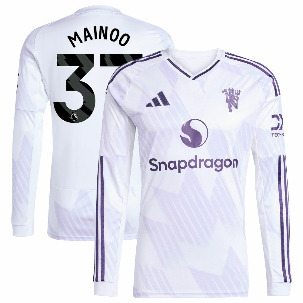 Kobbie Mainoo Manchester United 2025/26 Away Replica Long Sleeve Player Jersey White - Adidas