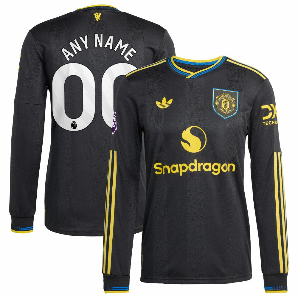 Manchester United 2025/26 Third Long Sleeve Custom Jersey Black - Adidas