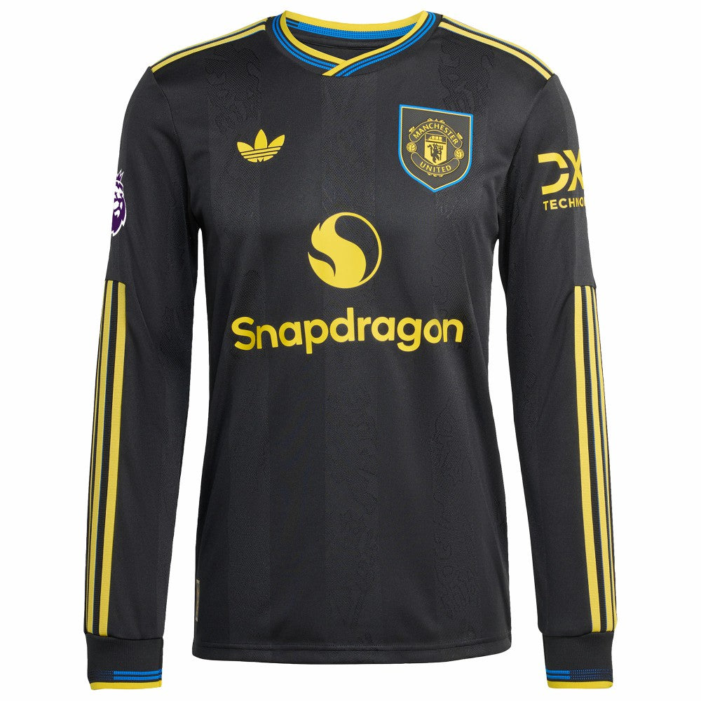 Manchester United 2025/26 Third Long Sleeve Custom Jersey Black - Adidas
