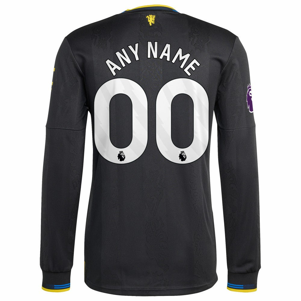 Manchester United 2025/26 Third Long Sleeve Custom Jersey Black - Adidas