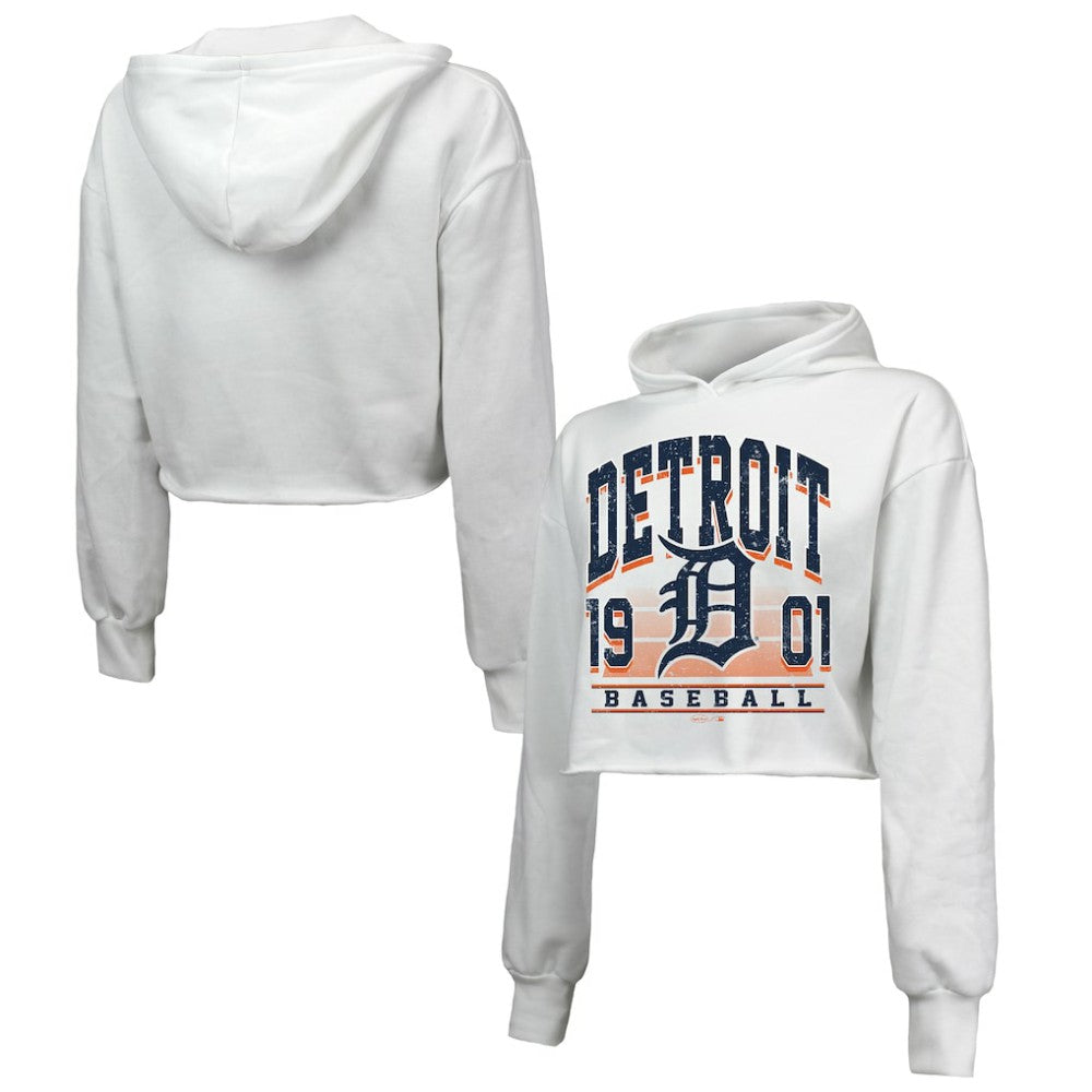 Detroit Tigers Majestic Threads Women's Cropped Have A Field Day Tri-Blend Hoodie | MLB On Sale