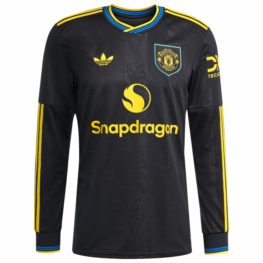 Manchester United 2025/26 Third Replica Long Sleeve Custom Jersey Black - Adidas