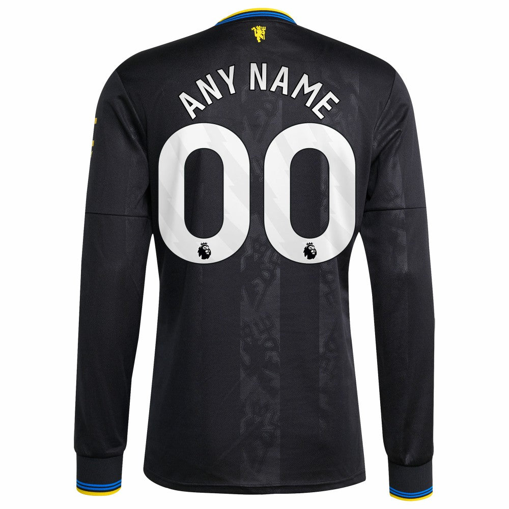 Manchester United 2025/26 Third Replica Long Sleeve Custom Jersey Black - Adidas