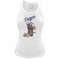 Los Angeles Dodgers Tiny Turnip Women's Fitted Vintage Cowboy Boot Tri-Blend Tank Top | MLB US