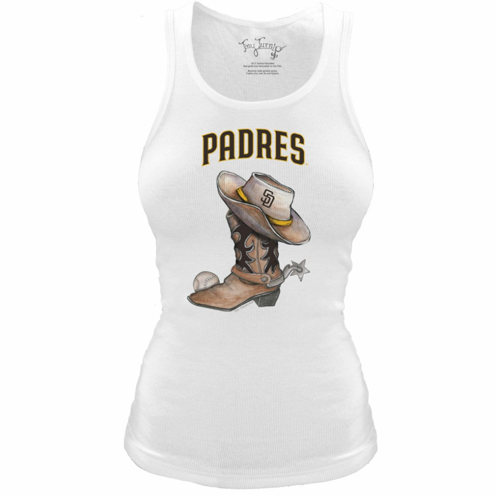 San Diego Padres Tiny Turnip Women's Fitted Vintage Cowboy Boot Tri-Blend Tank Top | MLB New