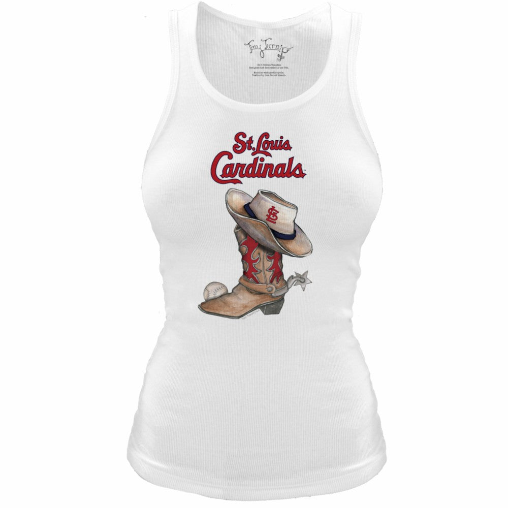 St. Louis Cardinals Tiny Turnip Women's Fitted Vintage Cowboy Boot Tri-Blend Tank Top | MLB US