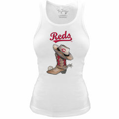 Cincinnati Reds Tiny Turnip Women's Fitted Vintage Cowboy Boot Tri-Blend Tank Top | MLB Discount