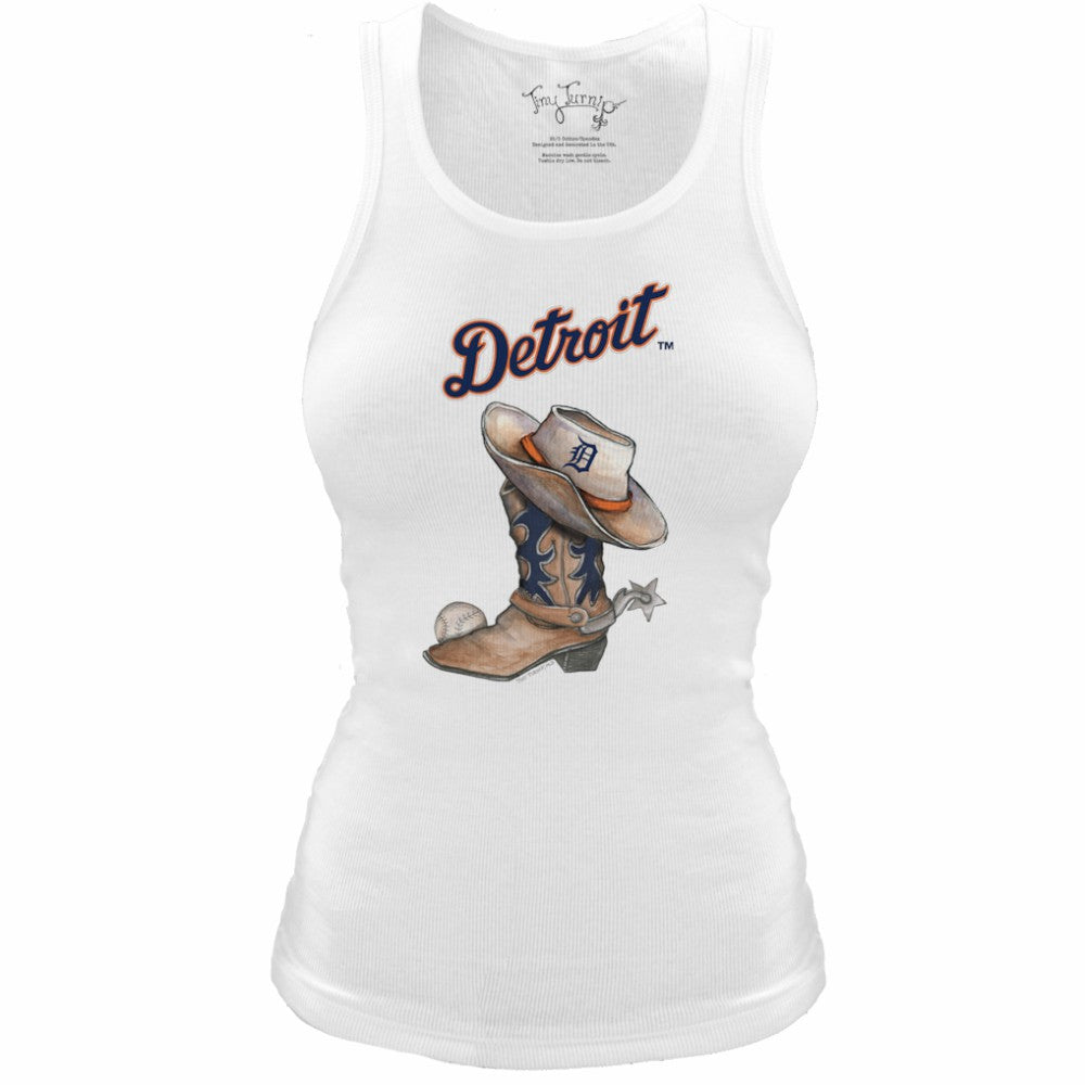 Detroit Tigers Tiny Turnip Women's Fitted Vintage Cowboy Boot Tri-Blend Tank Top | MLB For sale