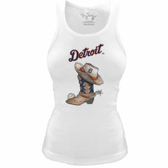 Detroit Tigers Tiny Turnip Women's Fitted Vintage Cowboy Boot Tri-Blend Tank Top | MLB For sale
