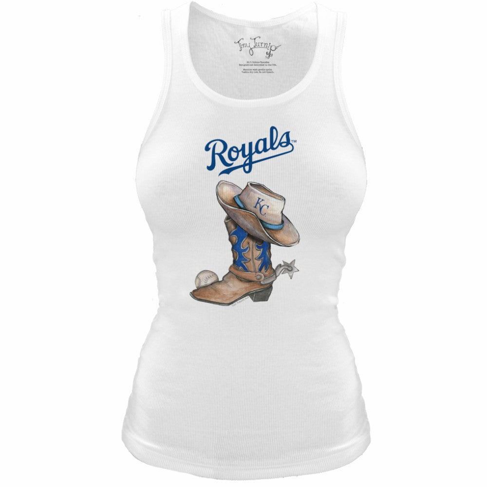 Kansas City Royals Tiny Turnip Women's Fitted Vintage Cowboy Boot Tri-Blend Tank Top | MLB On Sale